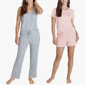 Eddie Bauer Ladies 4-Piece Pajama Set, Tank, T-Shirt, Shorts & Pants, Size M